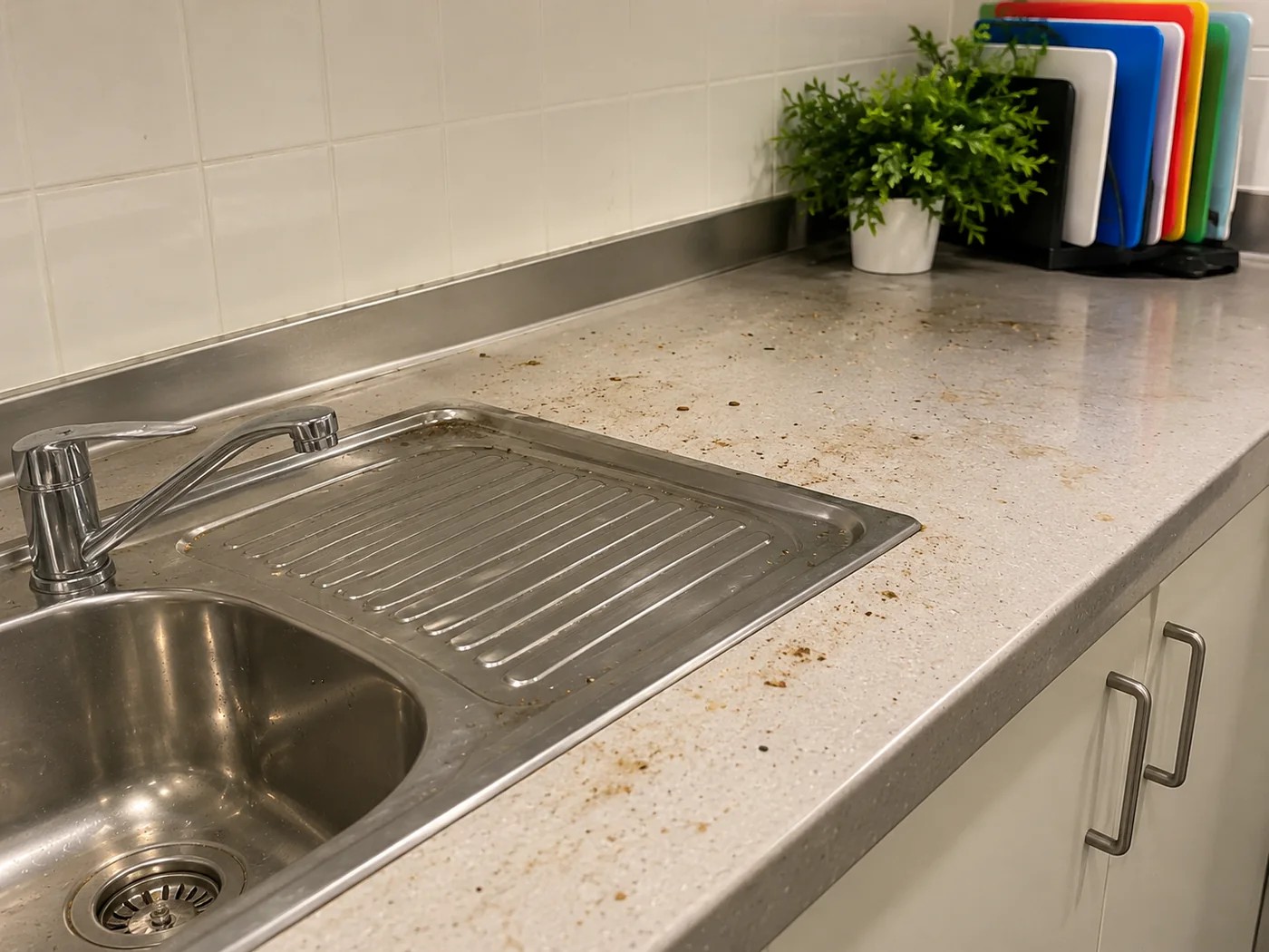 Illustrative childcare kitchen surface before cleaning in Melbourne