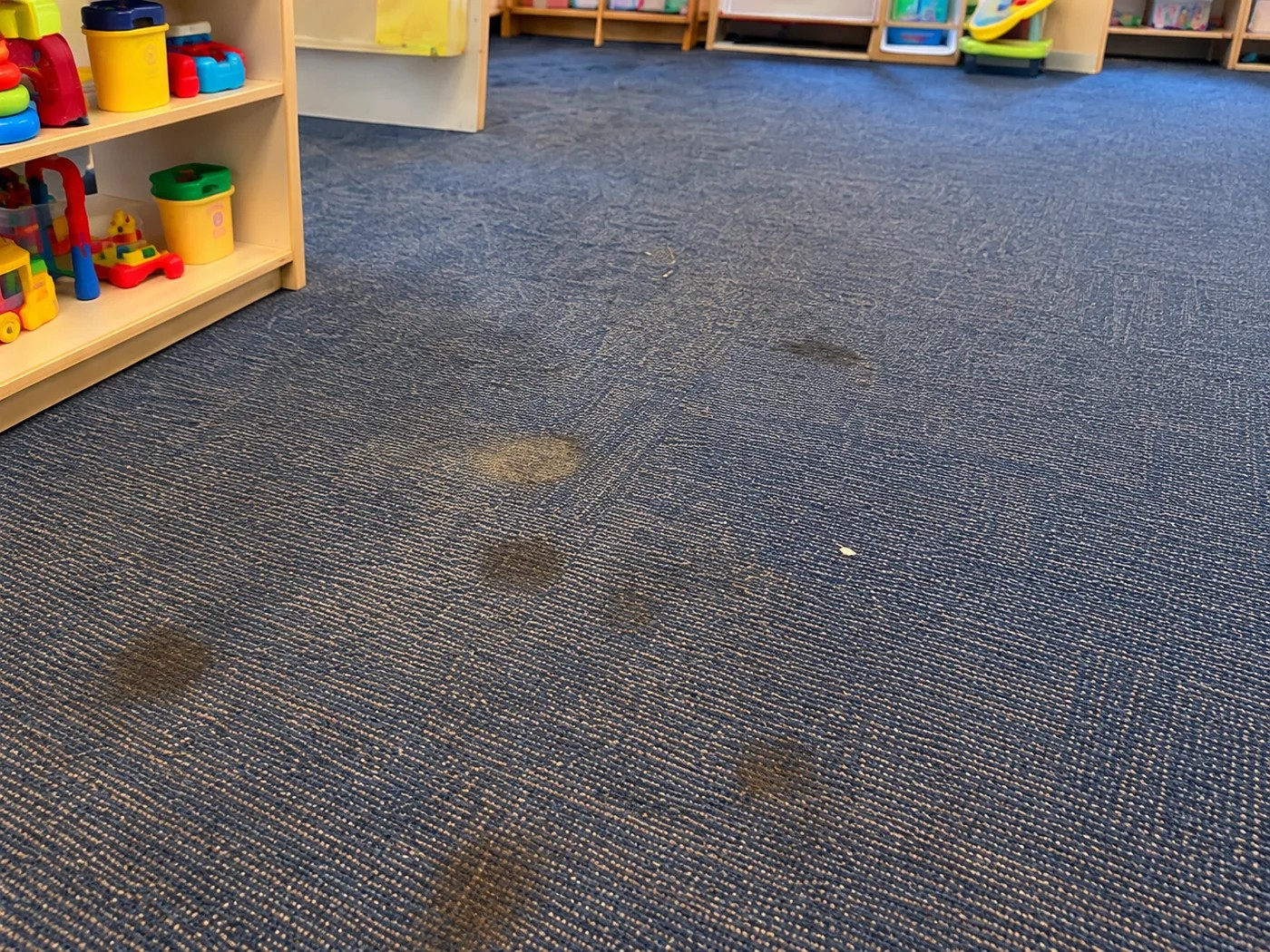 Illustrative kindergarten carpet before professional cleaning in Melbourne